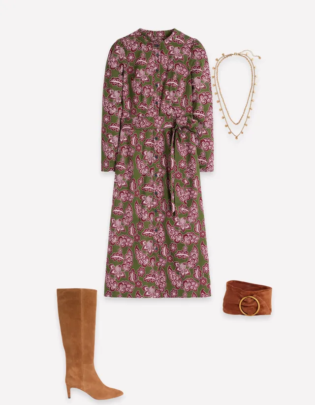 Louise Midi Shirt Dress - Forest Green, Tickled Meadows | Boden USA